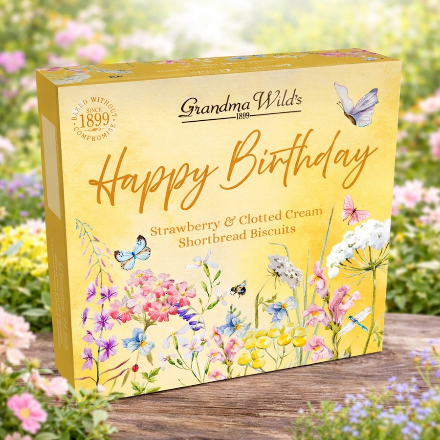 Image 738415_ALTMORE1.jpg, Product 738-415 / Price $15.50, Grandma Wild's Wildflower Meadow Happy Birthday Box with Strawberry and Clotted Cream Shortbread Biscuits (200 g) from Dolce & Gourmando on TSC.ca's Kitchen department