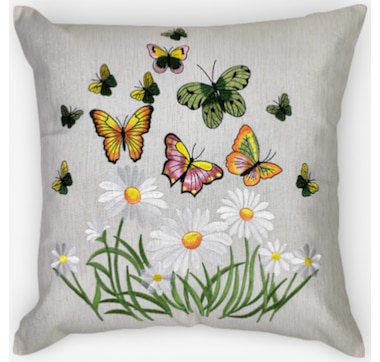 Mera Linen Butterfly Daisy Gold Glitter Cushion 18" Square