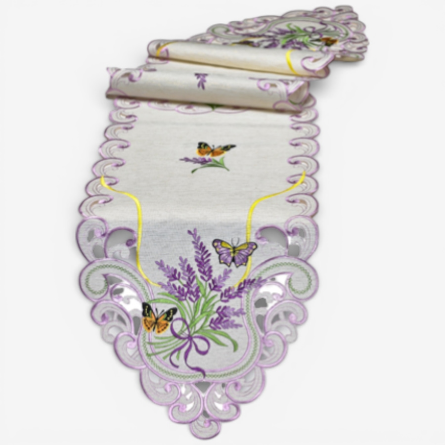 Image 738553.jpg, Product 738-553 / Price $25.99 - $29.99, Mera Linen Butterfly Lavender Scallop Glitter Table Runner from Mera Linens on TSC.ca's Kitchen department