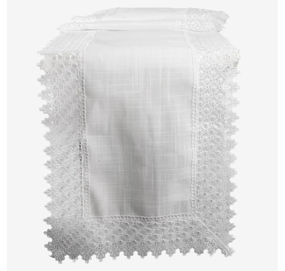 Image 738558.jpg, Product 738-558 / Price $32.99, Mera Linen White Elegance Lace Border Table Runner (14" x 72") from Mera Linens on TSC.ca's Kitchen department