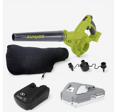 Sun Joe 24V iON  Workshop Leaf Blower with Dust Bags, 2.0-Ah Battery and Rapid Charger
