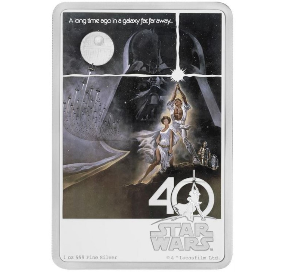 Image 738877.jpg, Product 738-877 / Price $229.95, 2017 $2 Star Wars 40th Anniversary Fine Rectangular Silver Coin from Canadian Coin & Currency on TSC.ca's Coins department