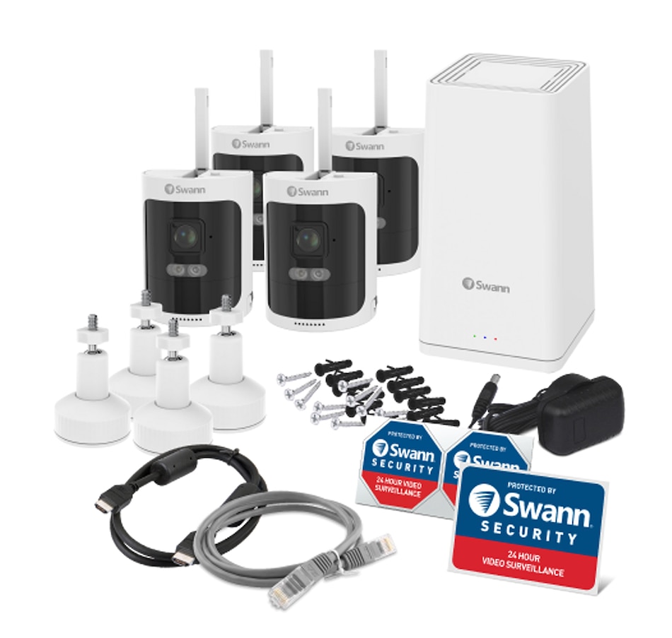 Image 738919_ALTMORE2.jpg, Product 738-919 / Price $949.99, Swann AllSecure650 Wi-Fi NVR PowerHub 2K Wireless Security Kit with 4 Wire-Free Cameras (white) from Swann on TSC.ca's Electronics department