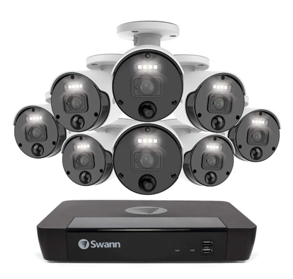 Image 738924.jpg, Product 738-924 / Price $1,079.99, Swann Master 4K Ultra HD 8-channel 2TB Hard Drive NVR Security System with Eight 4K Heat and Motion Detection Spotlight IP Bullet Security Cameras (NHD-875WLB, white) from Swann on TSC.ca's Electronics department