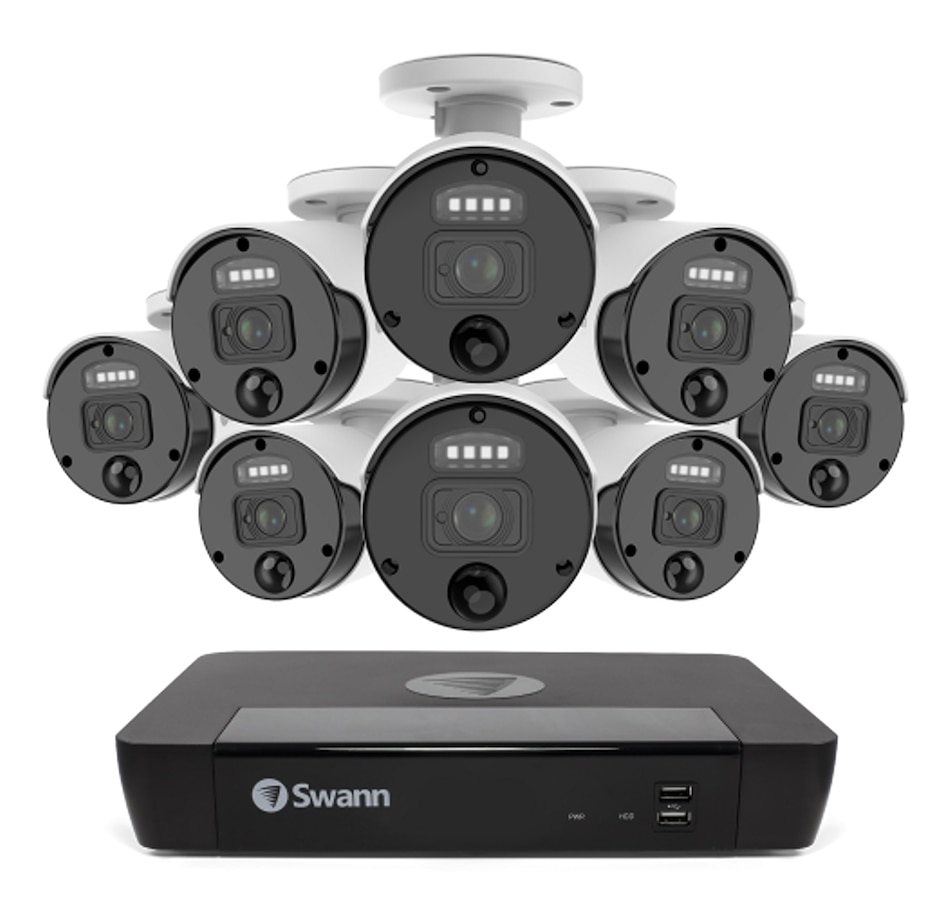 Image 738924_ALTMORE1.jpg, Product 738-924 / Price $1,079.99, Swann Master 4K Ultra HD 8-channel 2TB Hard Drive NVR Security System with Eight 4K Heat and Motion Detection Spotlight IP Bullet Security Cameras (NHD-875WLB, white) from Swann on TSC.ca's Electronics department