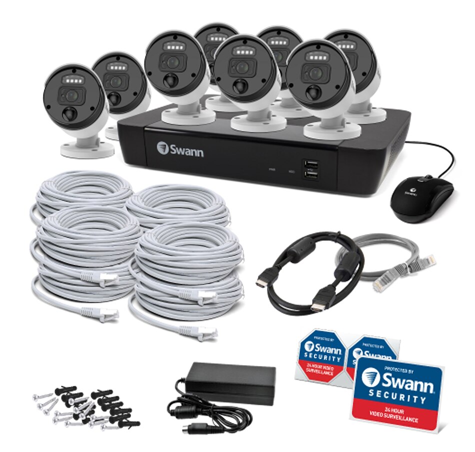 Image 738924_ALTMORE4.jpg, Product 738-924 / Price $1,079.99, Swann Master 4K Ultra HD 8-channel 2TB Hard Drive NVR Security System with Eight 4K Heat and Motion Detection Spotlight IP Bullet Security Cameras (NHD-875WLB, white) from Swann on TSC.ca's Electronics department