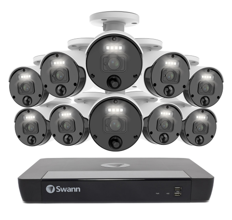 Image 738925.jpg, Product 738-925 / Price $1,399.99, Swann Master 4K Ultra HD 16-channel 2TB Hard Drive NVR Security System with Ten 4K Heat and Motion Detection Spotlight IP Bullet Security Cameras (NHD-875WLB, white) from Swann on TSC.ca's Electronics department