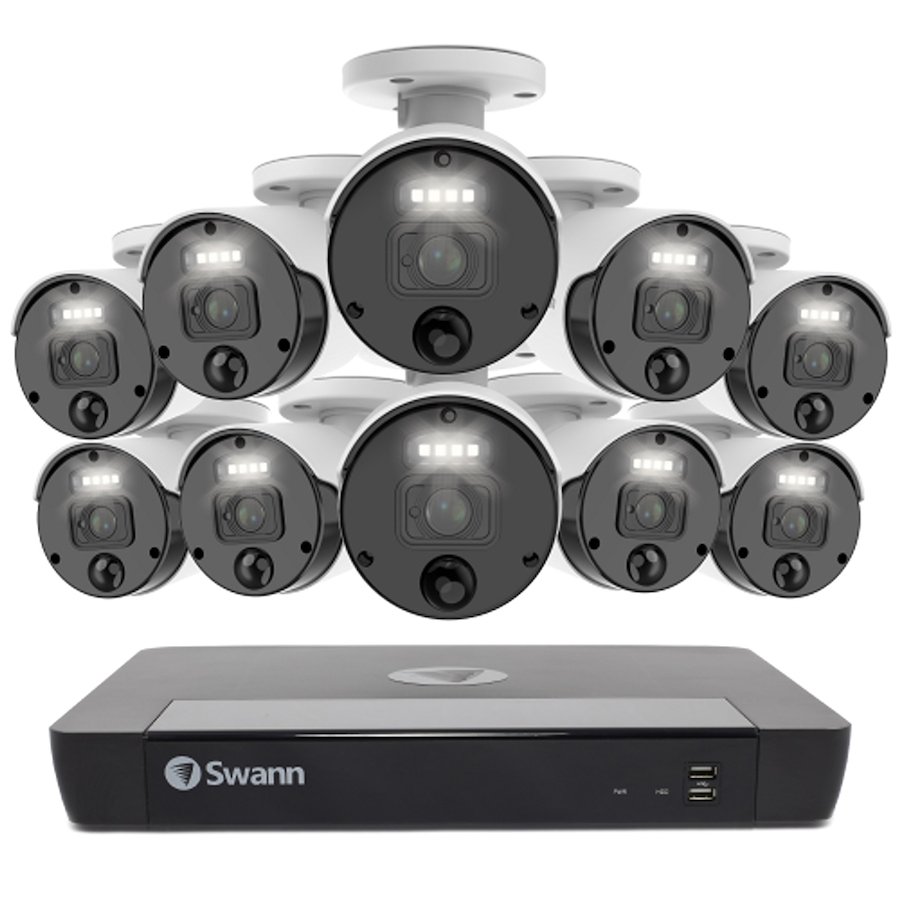 Image 738925.jpg, Product 738-925 / Price $1,399.99, Swann Master 4K Ultra HD 16-channel 2TB Hard Drive NVR Security System with Ten 4K Heat and Motion Detection Spotlight IP Bullet Security Cameras (NHD-875WLB, white) from Swann on TSC.ca's Electronics department