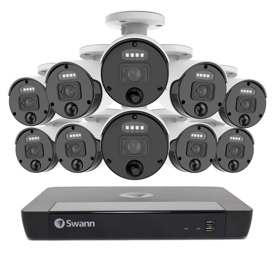 Image 738925_ALTMORE1.jpg, Product 738-925 / Price $1,399.99, Swann Master 4K Ultra HD 16-channel 2TB Hard Drive NVR Security System with Ten 4K Heat and Motion Detection Spotlight IP Bullet Security Cameras (NHD-875WLB, white) from Swann on TSC.ca's Electronics department