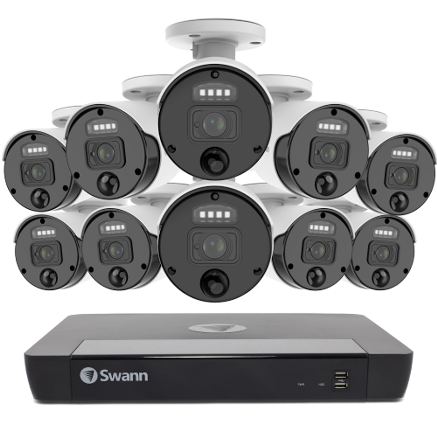 Image 738925_ALTMORE1.jpg, Product 738-925 / Price $1,399.99, Swann Master 4K Ultra HD 16-channel 2TB Hard Drive NVR Security System with Ten 4K Heat and Motion Detection Spotlight IP Bullet Security Cameras (NHD-875WLB, white) from Swann on TSC.ca's Electronics department