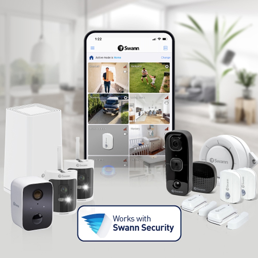 Image 738925_ALTMORE5.jpg, Product 738-925 / Price $1,399.99, Swann Master 4K Ultra HD 16-channel 2TB Hard Drive NVR Security System with Ten 4K Heat and Motion Detection Spotlight IP Bullet Security Cameras (NHD-875WLB, white) from Swann on TSC.ca's Electronics department