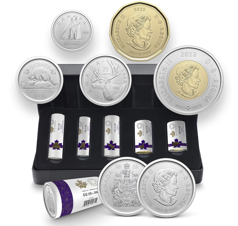 Image 739103.jpg, Product 739-103 / Price $229.95, Complete 2023 Collector Edition Special Wrap Roll Coin Set including Half Dollars - Last Coins of Queen Elizabeth II (coins not issued for circulation) from Royal Canadian Mint (RCM) on TSC.ca's Coins department