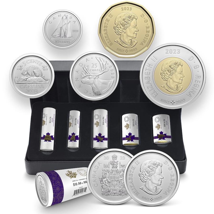 Image 739103.jpg, Product 739-103 / Price $229.95, Complete 2023 Collector Edition Special Wrap Roll Coin Set including Half Dollars - Last Coins of Queen Elizabeth II (coins not issued for circulation) from Royal Canadian Mint (RCM) on TSC.ca's Coins department