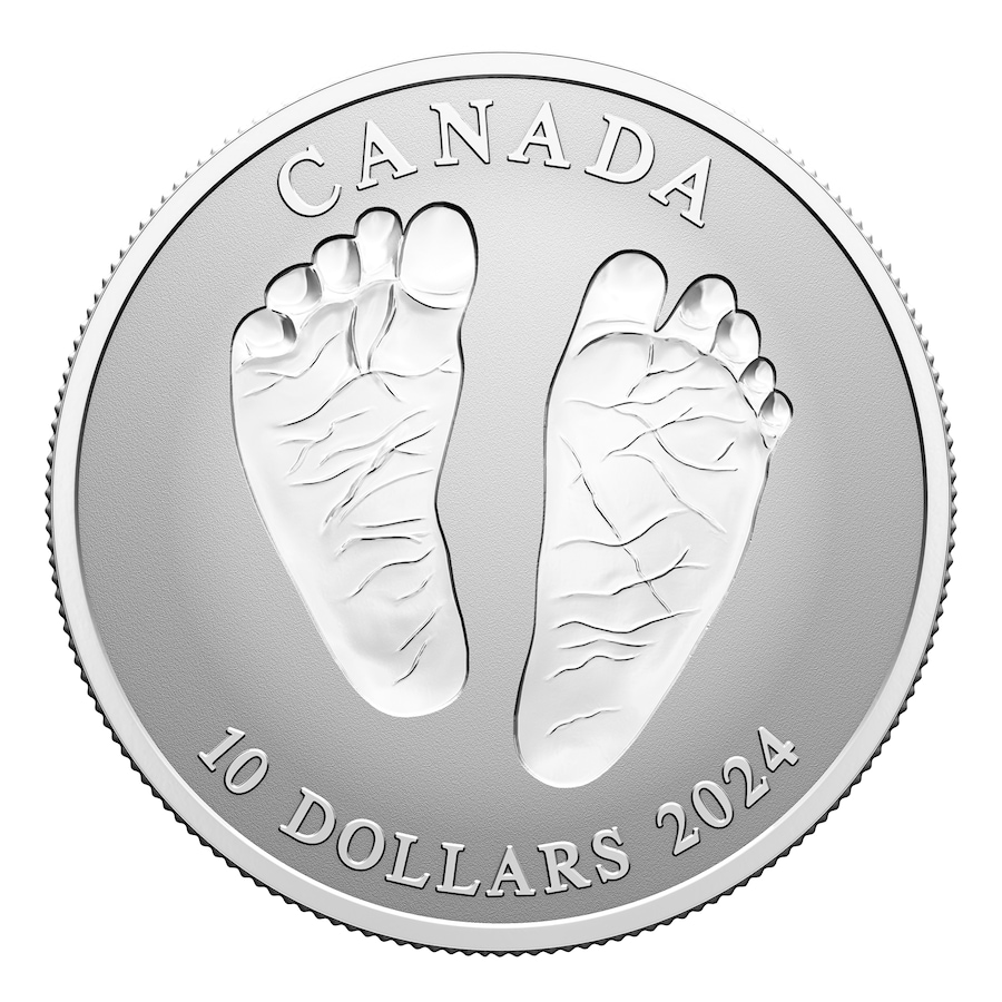 Image 739115.jpg, Product 739-115 / Price $109.95, 2024 $10 “Welcome to the World” Pure Silver Baby Coin from Royal Canadian Mint (RCM) on TSC.ca's Coins department