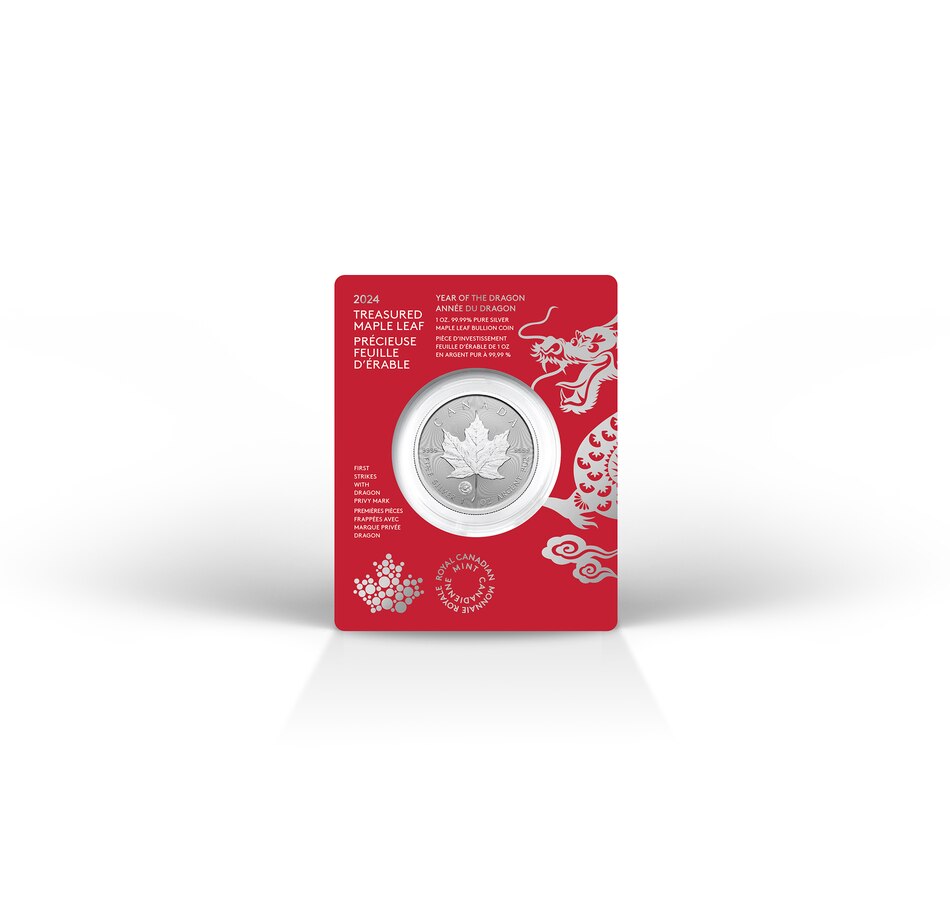 Image 739124_ALTMORE2.jpg, Product 739-124 / Price $59.95, 2024 $5 Fine Silver Maple Leaf Coin, with Year of the Dragon Privy Mark from Royal Canadian Mint (RCM) on TSC.ca's Coins department