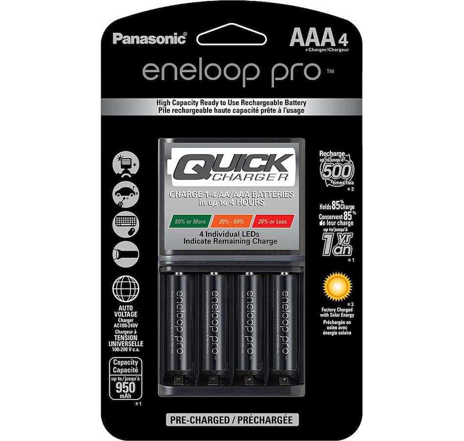 Image 739280.jpg, Product 739-280 / Price $69.99, Panasonic Eneloop Advanced 4-Hour Quick Battery Charger with AAA Eneloop Pro (pack of 4) from Panasonic on TSC.ca's Electronics department