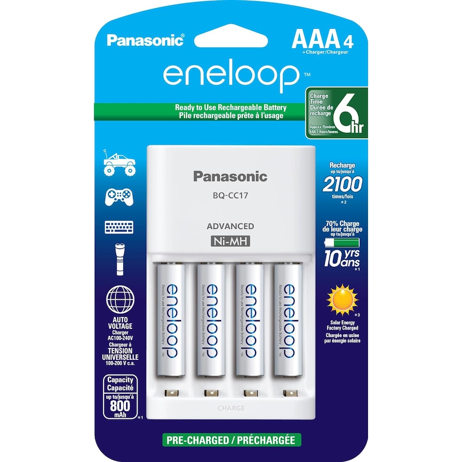 Image 739283.jpg, Product 739-283 / Price $44.99, Panasonic Eneloop Advanced Individual Cell Battery Charger with Eneloop AAA Rechargeable Batteries (pack of 4) from Panasonic on TSC.ca's Electronics department