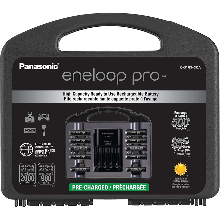 Image 739293.jpg, Product 739-293 / Price $99.99, Panasonic Eneloop Pro Power Pack, 8x AA, 2x AAA, with Advanced Individual Battery Charger and Plastic Storage Case from Panasonic on TSC.ca's Electronics department