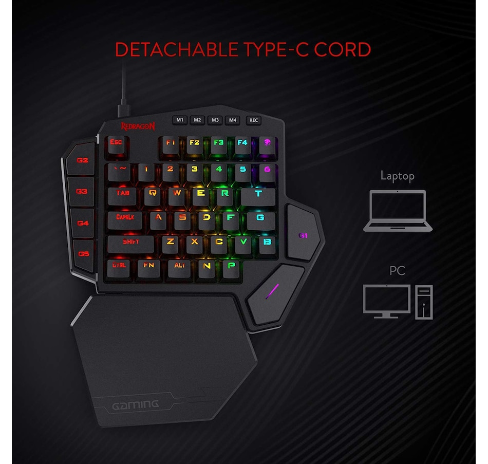 Image 739313_ALTMORE7.jpg, Product 739-313 / Price $64.99, Redragon K585 DITI One-Handed RGB Mechanical Gaming Keyboard (linear red switches) from Redragon on TSC.ca's Toys & Hobbies department