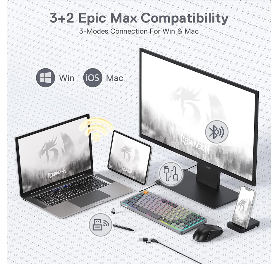 Image 739317_ALTMORE2.jpg, Product 739-317 / Price $99.99, Redragon K652 75% Wireless RGB Mechanical Keyboard (low-profile brown switches) from Redragon on TSC.ca's Toys & Hobbies department