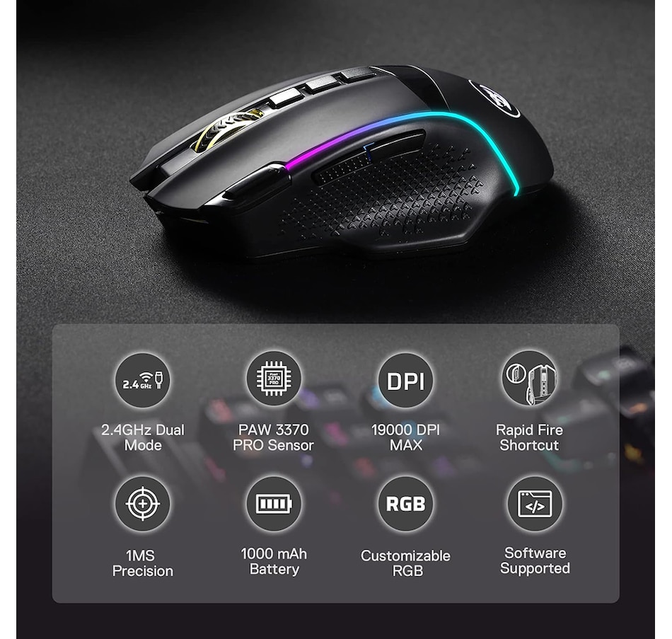Image 739319_ALTMORE1.jpg, Product 739-319 / Price $64.99, Redragon M991 Wired/Wireless Gaming Mouse (19,000 DPI) from Redragon on TSC.ca's Toys & Hobbies department