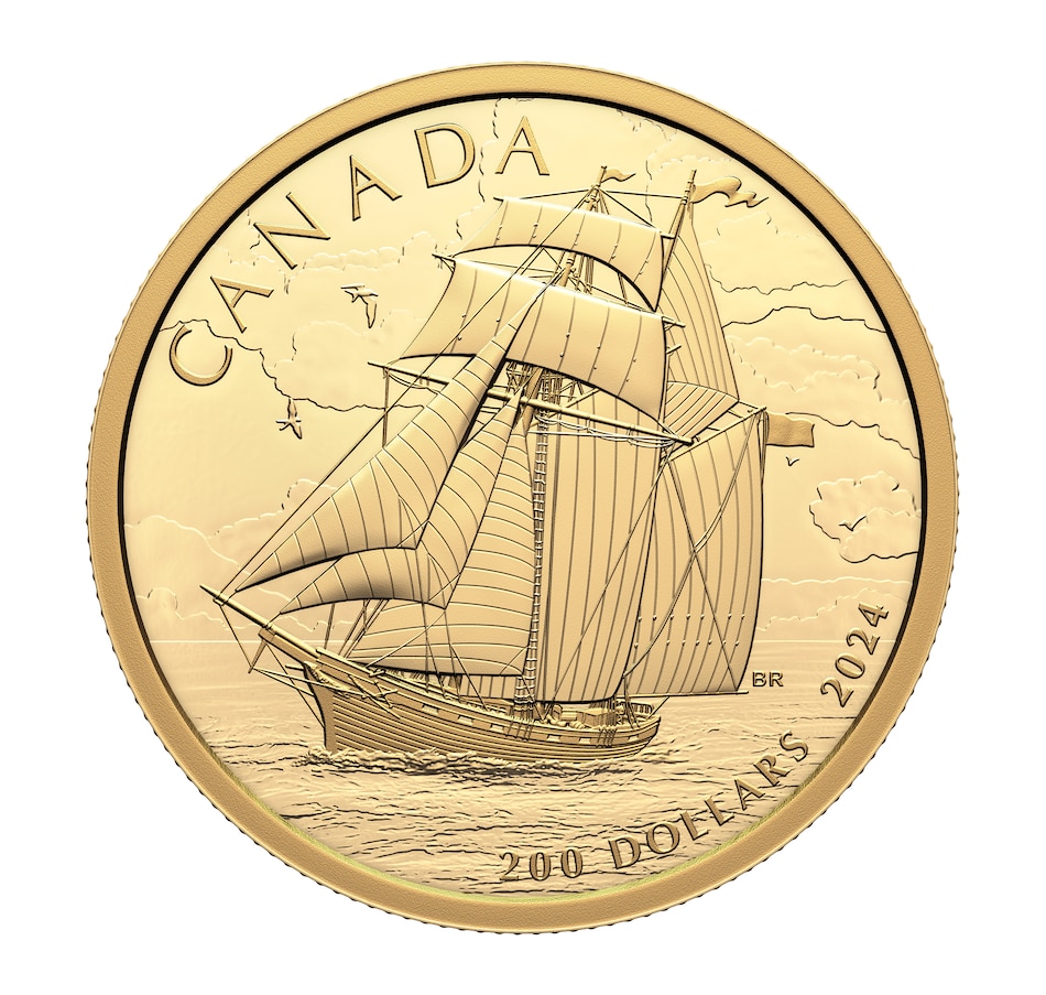 Image 739345.jpg, Product 739-345 / Price $2,149.95, 2024 $200 Pure Gold Coin, Topsail Schooner Tall Ship from Royal Canadian Mint on TSC.ca's Coins department