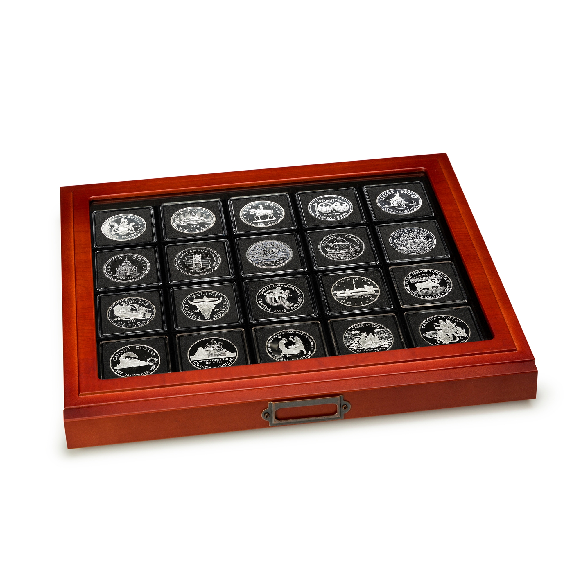 20 Piece Proof Silver Dollar Collection 1971-1990 In Mahogany