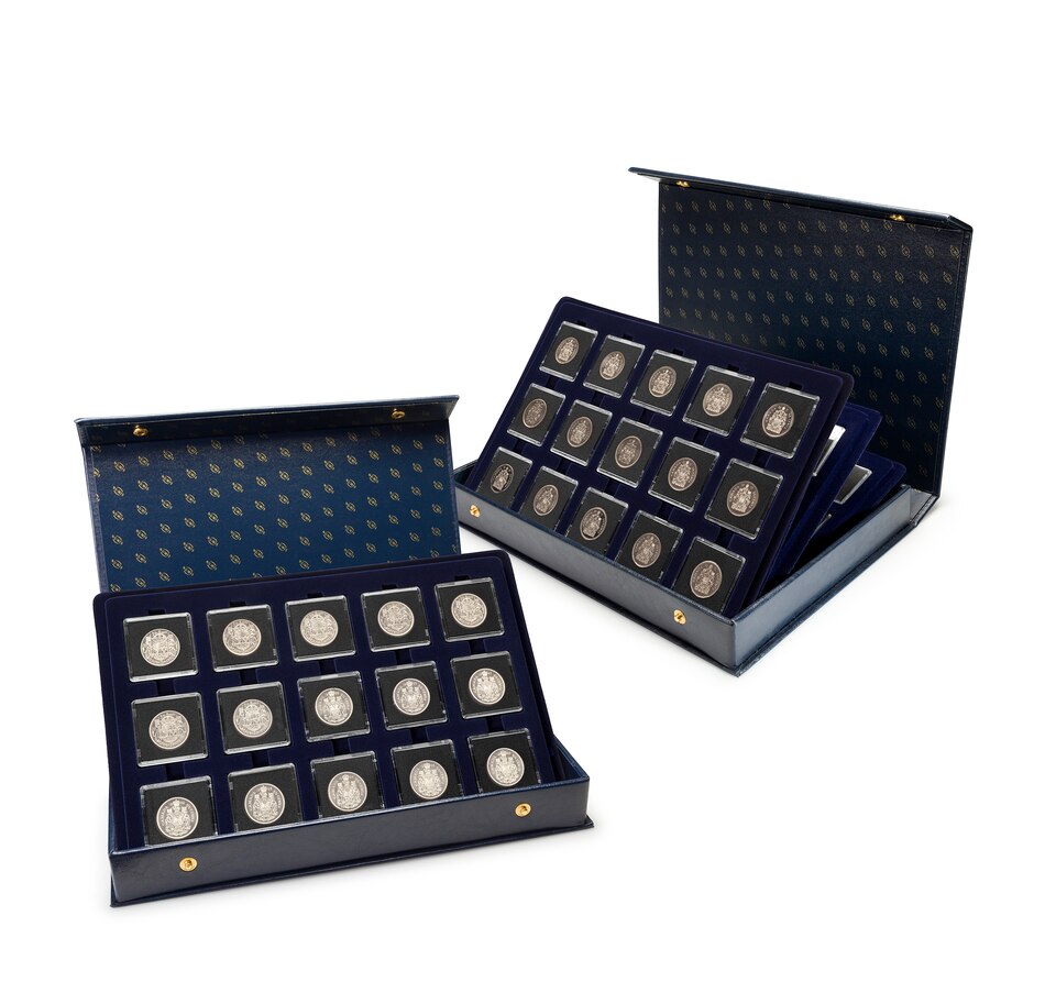Image 739354.jpg, Product 739-354 / Price $649.95, Complete Queen Elizabeth II Half Dollar Collection - All Dates Issued for Circulation 1953-2023 Plus 1952 Ascension Year (George VI) and First King Charles III (72 Coins in Custom Blue Case) from Royal Canadian Mint (RCM) on TSC.ca's Coins department