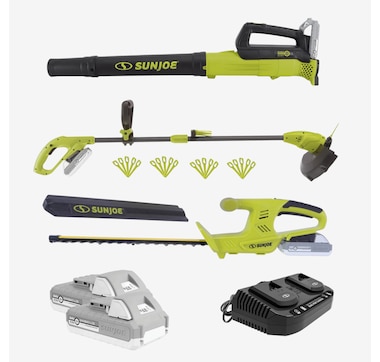 Sun Joe 24V 3-Tool Garden Combo Kit with Two 2.0-Ah Batteries and Dual-Port Rapid Charger