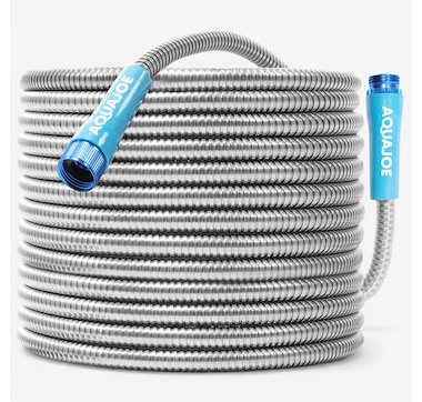 Aqua Joe 75' Heavy-Duty Spiral Constructed Stainless Steel Metal Garden Hose