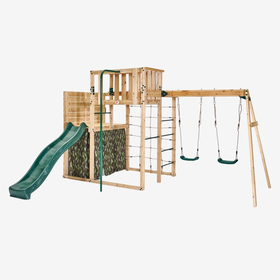 Image 739705.jpg, Product 739-705 / Price $2,199.99, Plum Wooden Climbing XL Cube with Swing Arm, Swing Set, Ladders, Rock Wall, Monkey Bars and 8' Wave Slide from Plum on TSC.ca's Home & Garden department