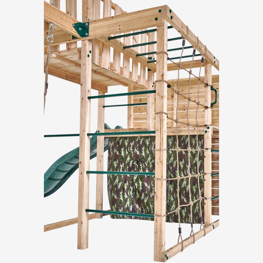 Image 739705_ALTMORE04.jpg, Product 739-705 / Price $2,199.99, Plum Wooden Climbing XL Cube with Swing Arm, Swing Set, Ladders, Rock Wall, Monkey Bars and 8' Wave Slide from Plum on TSC.ca's Home & Garden department