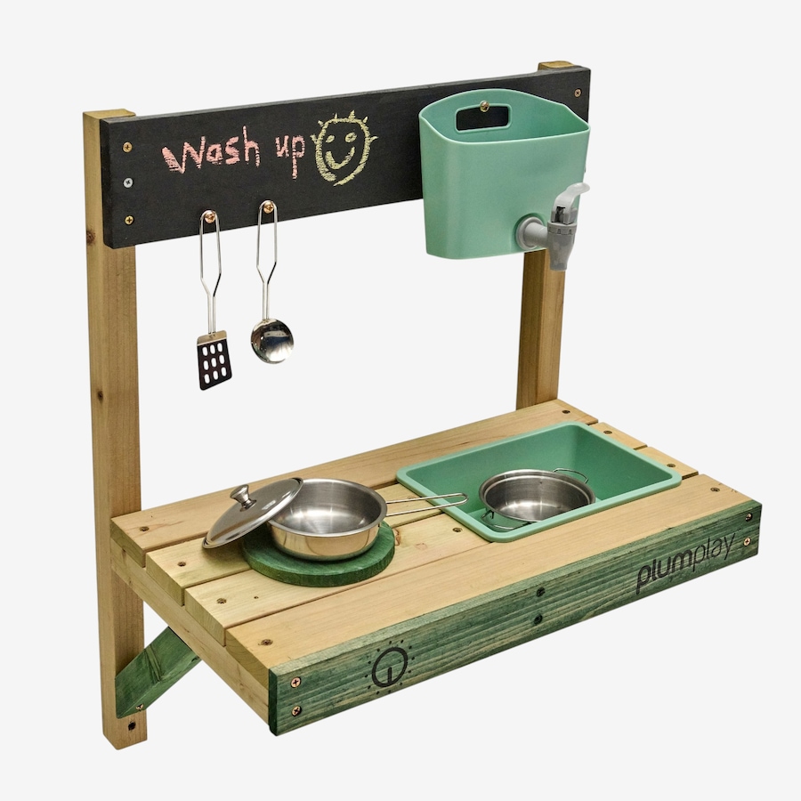 Image 739715_ALTMORE1.jpg, Product 739-715 / Price $67.99, Plum Splash and Mash Wooden Wall-Mount Mud Kitchen with Water Dispenser, Sink, Chalkboard and Wooden Hob from Plum on TSC.ca's Home & Garden department