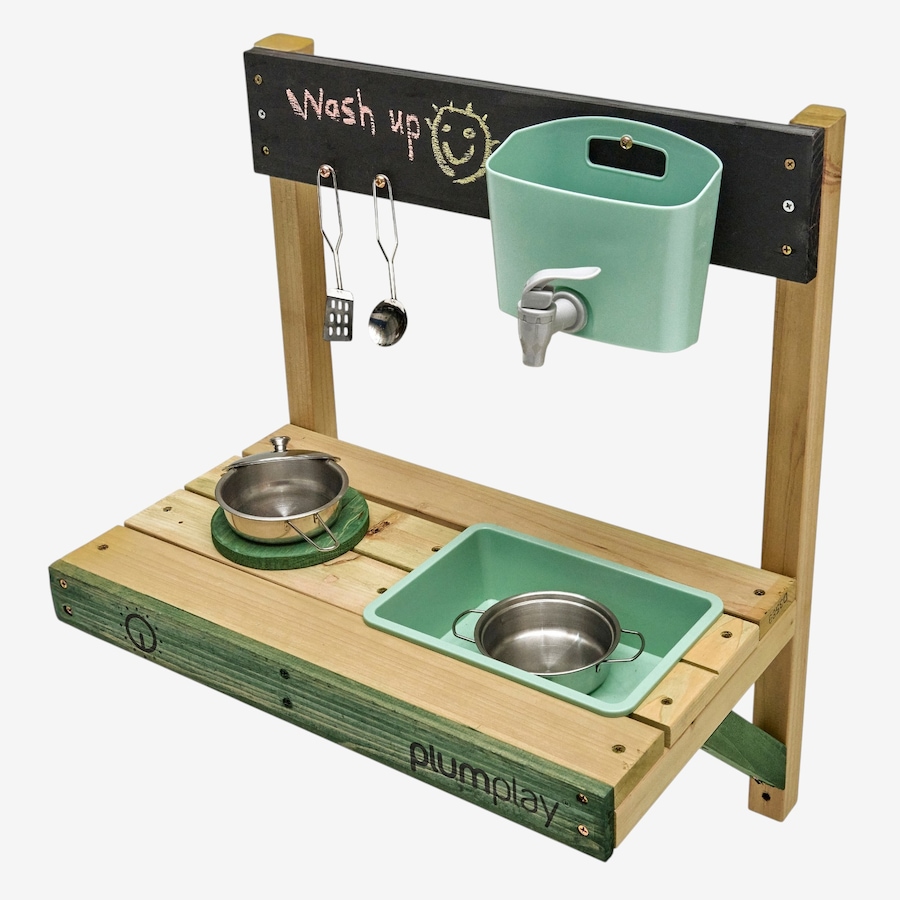 Image 739715_ALTMORE2.jpg, Product 739-715 / Price $67.99, Plum Splash and Mash Wooden Wall-Mount Mud Kitchen with Water Dispenser, Sink, Chalkboard and Wooden Hob from Plum on TSC.ca's Home & Garden department