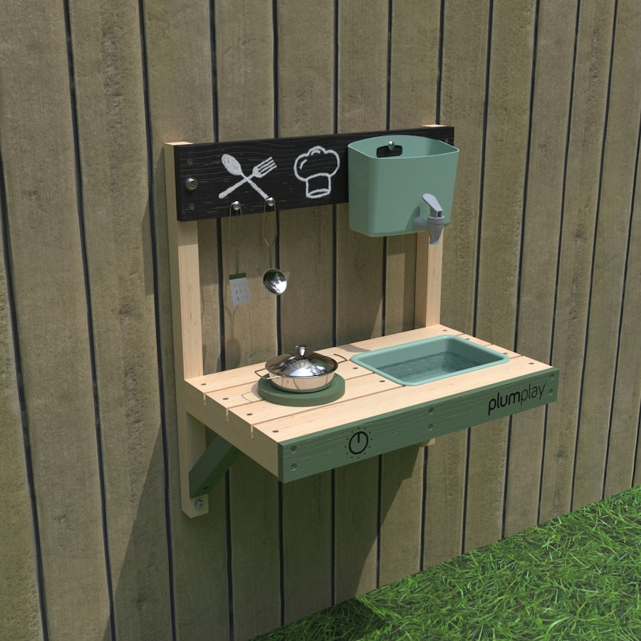 Image 739715_ALTMORE8.jpg, Product 739-715 / Price $67.99, Plum Splash and Mash Wooden Wall-Mount Mud Kitchen with Water Dispenser, Sink, Chalkboard and Wooden Hob from Plum on TSC.ca's Home & Garden department