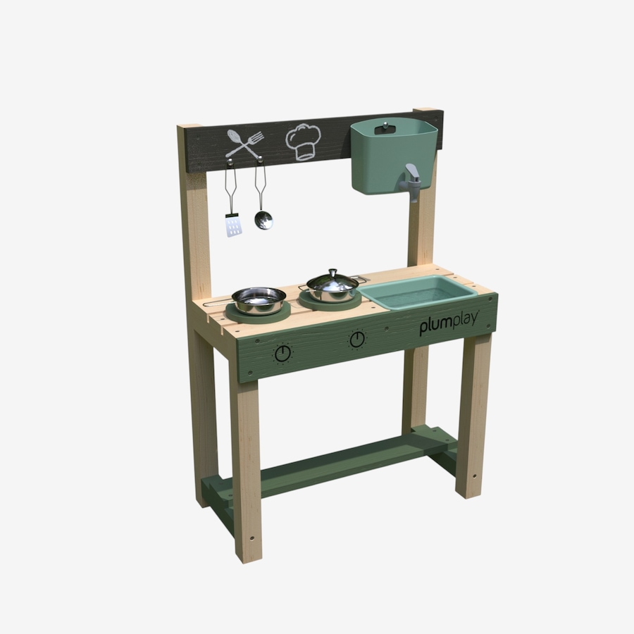 Image 739716.jpg, Product 739-716 / Price $99.99, Plum Puddle and Pie Wooden Outdoor Mud Kitchen with Water Dispenser, Sink, Chalkboard and Wooden Hob with Printed Dials from Plum on TSC.ca's Home & Garden department