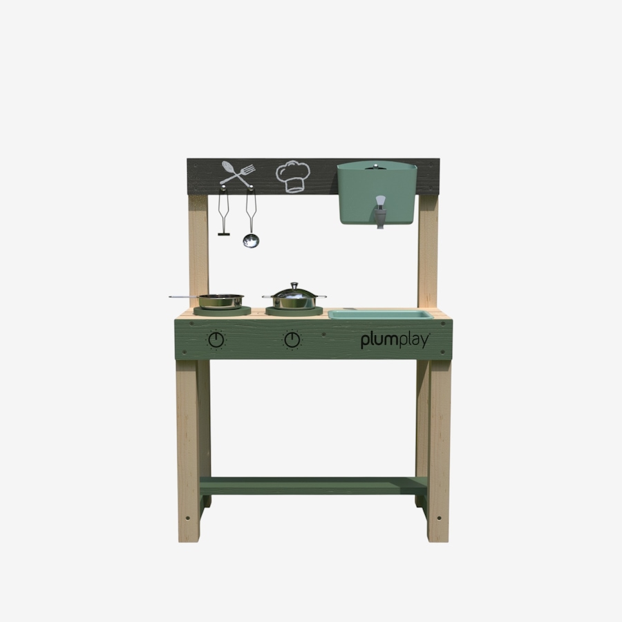 Image 739716_ALTMORE02.jpg, Product 739-716 / Price $99.99, Plum Puddle and Pie Wooden Outdoor Mud Kitchen with Water Dispenser, Sink, Chalkboard and Wooden Hob with Printed Dials from Plum on TSC.ca's Home & Garden department