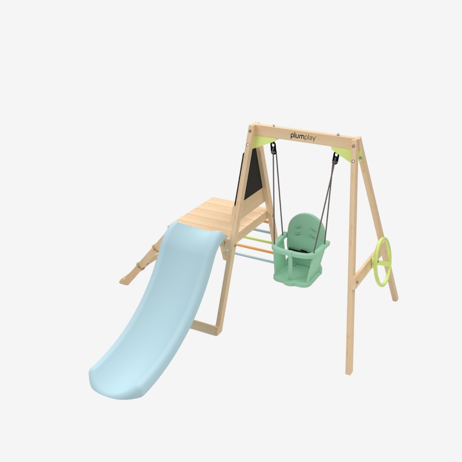 Image 739718.jpg, Product 739-718 / Price $399.99, Plum Junior Wooden Playcentre Toddler Playground Set with 4' Slide, Climbing Net, Baby Swing and Steering Wheel from Plum on TSC.ca's Home & Garden department
