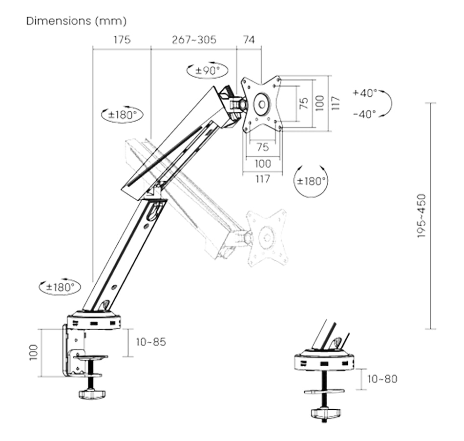 Image 739901_ALTMORE1.jpg, Product 739-901 / Price $159.99, TygerClaw 17" to 32" Monitor Arm with USB Desk Clam Mount from Tygerclaw on TSC.ca's Electronics department