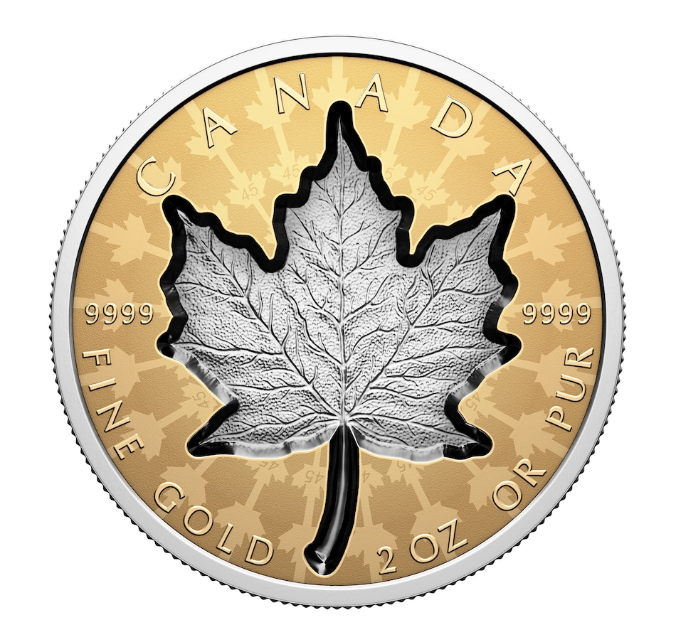Image 739955.jpg, Product 739-955 / Price $7,499.95, 2024 Super Incuse Two-Ounce $200 Pure Gold Maple Leaf with Selective Platinum Plating from Royal Canadian Mint (RCM) on TSC.ca's Coins department