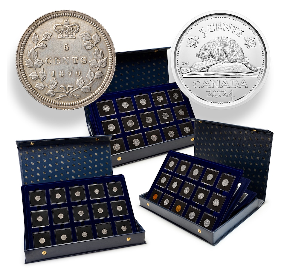 Image 739958.jpg, Product 739-958 / Price $1,395.00, Near-Complete Five-Cent Collection, 1870–2024 (complete from 1922 to 2024, includes rare 1925 and 1926 far 6; 146 coins total) from Canadian Coin & Currency on TSC.ca's Coins department