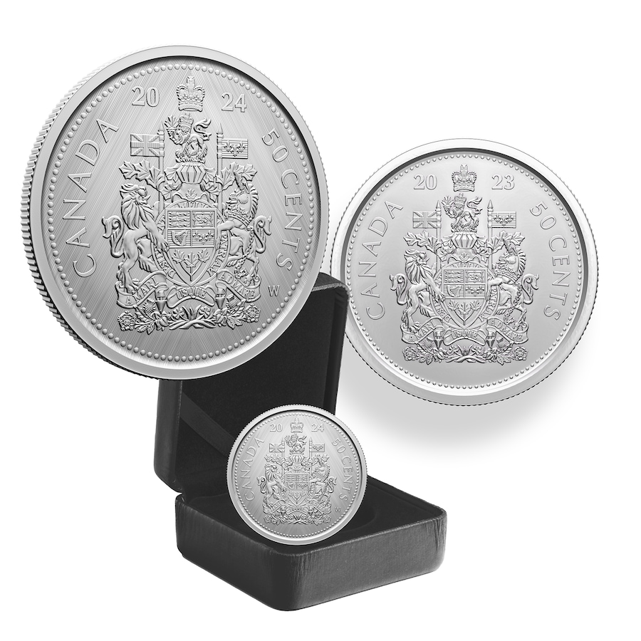 Image 742571.jpg, Product 742-571 / Price $199.95, 2024 Fine Silver Half Dollar Coin with W Mint Mark and Two Exclusive Bonus Coins from Royal Canadian Mint (RCM) on TSC.ca's Coins department