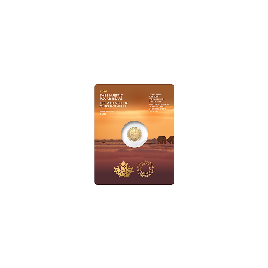Image 742572_ALTMORE2.jpg, Product 742-572 / Price $459.95, 2024 One-Tenth-Ounce $5 Pure Gold Coin: Majestic Polar Bears from Royal Canadian Mint (RCM) on TSC.ca's Coins department