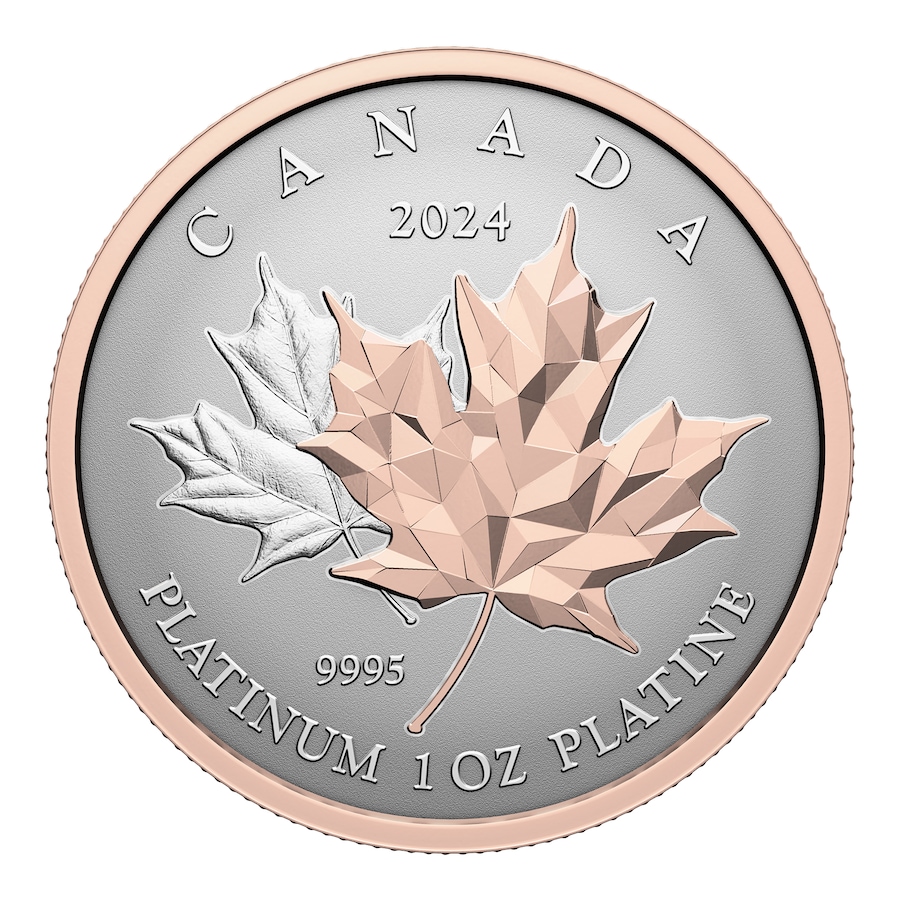Image 742574.jpg, Product 742-574 / Price $3,099.95, 2024 $300 Maple Leaf Forever Pure Platinum Coin from Royal Canadian Mint (RCM) on TSC.ca's Coins department