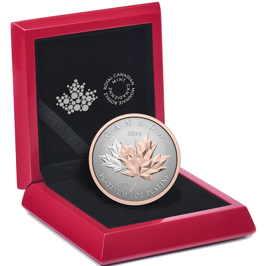 Image 742574_ALTMORE3.jpg, Product 742-574 / Price $3,099.95, 2024 $300 Maple Leaf Forever Pure Platinum Coin from Royal Canadian Mint (RCM) on TSC.ca's Coins department