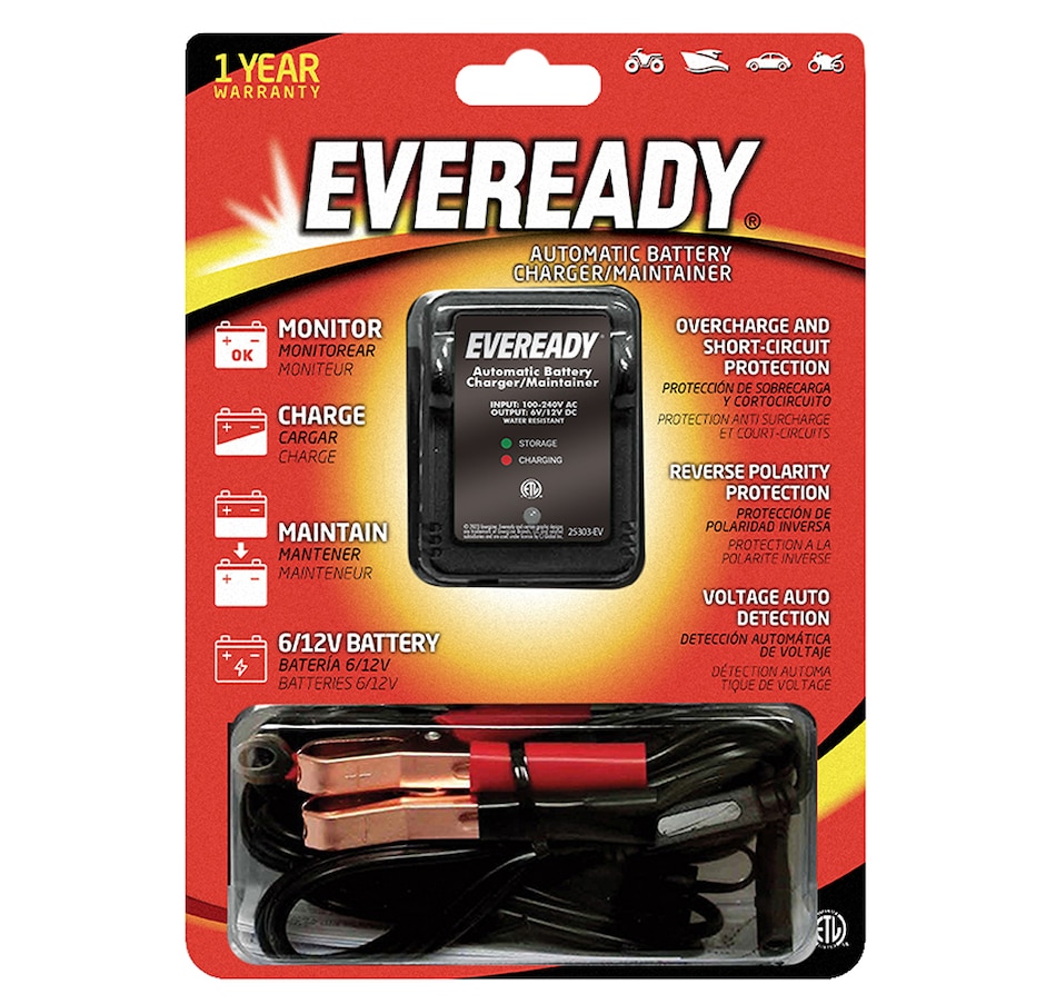 Image 742691_ALTMORE3.jpg, Product 742-691 / Price $49.99, Eveready 1-Amp Automatic 6-Volt/12-Volt Battery Charger/Maintainer (black) from Eveready on TSC.ca's Electronics department