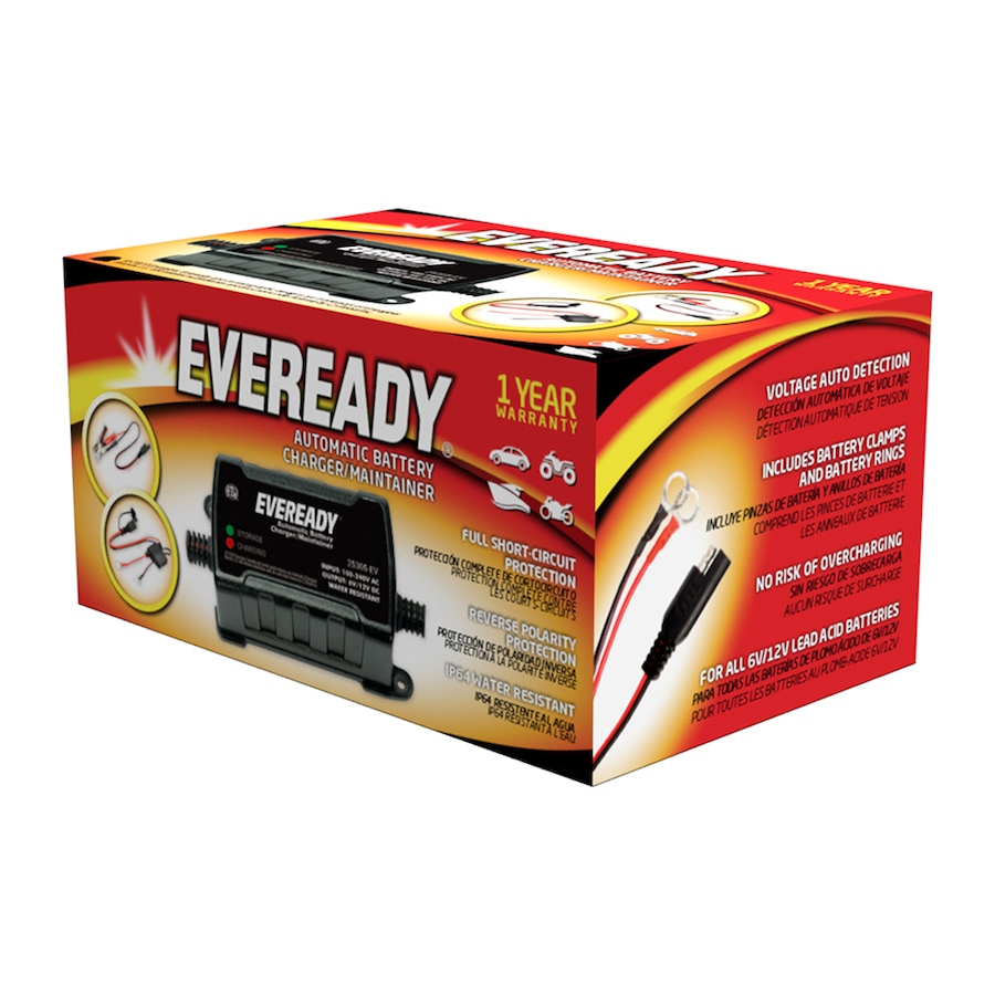 Image 742692_ALTMORE3.jpg, Product 742-692 / Price $44.99, Eveready 0.75-Amp Automatic 6-Volt/12-Volt Battery Charger/Maintainer (black) from Eveready on TSC.ca's Electronics department