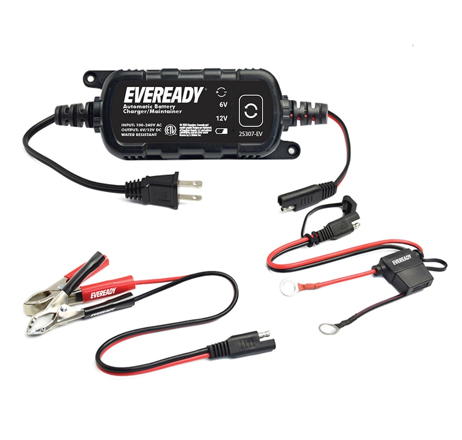 Image 742693.jpg, Product 742-693 / Price $54.99, Eveready 1.2-Amp Automatic 6-Volt/12-Volt Battery Charger/Maintainer (black) from Eveready on TSC.ca's Electronics department