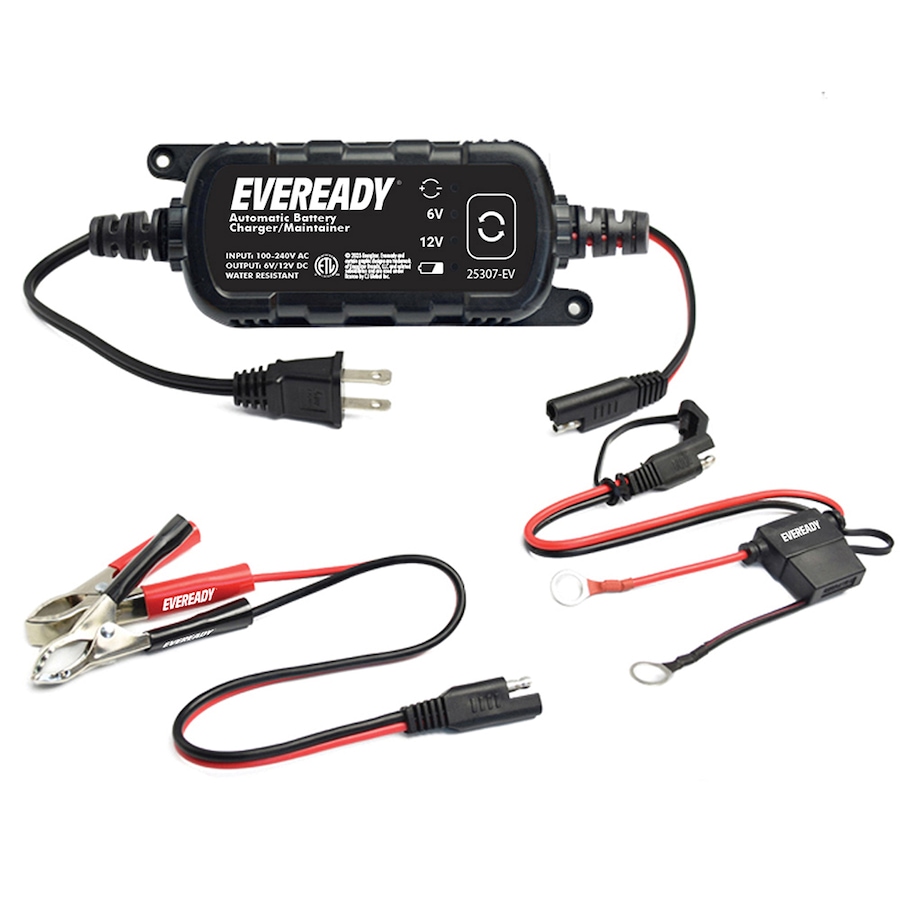 Image 742693.jpg, Product 742-693 / Price $54.99, Eveready 1.2-Amp Automatic 6-Volt/12-Volt Battery Charger/Maintainer (black) from Eveready on TSC.ca's Electronics department