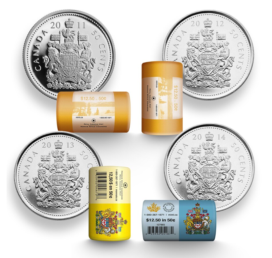 2011–2014 Half-Dollar Mint Roll Collection (four-roll set, 100 coins ...